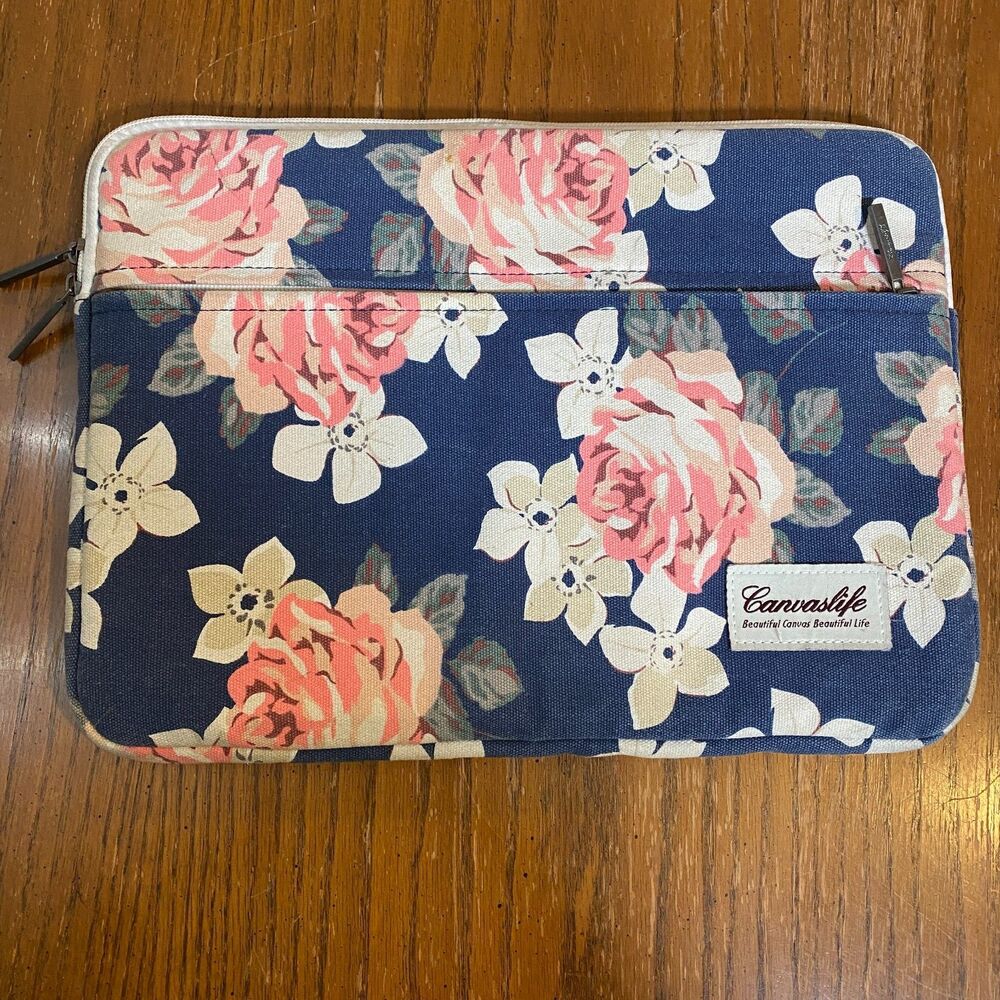 Canvaslife White Rose Patten Laptop Sleeve 14 Inch 14.0 Inch Laptop Case Bag